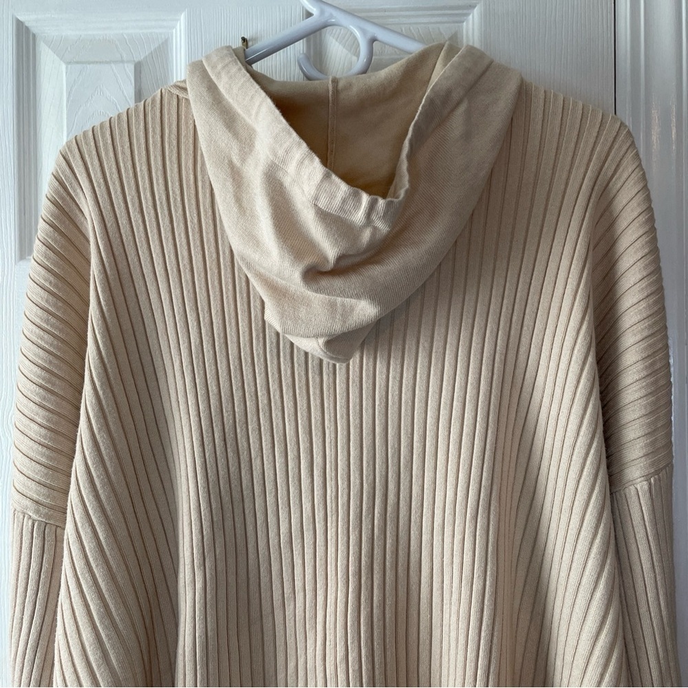 Aqua Women's XXXL Ribbed Knit Hooded Sweater Pullover Beige Drop Shoulder Loose - Picture 10 of 16